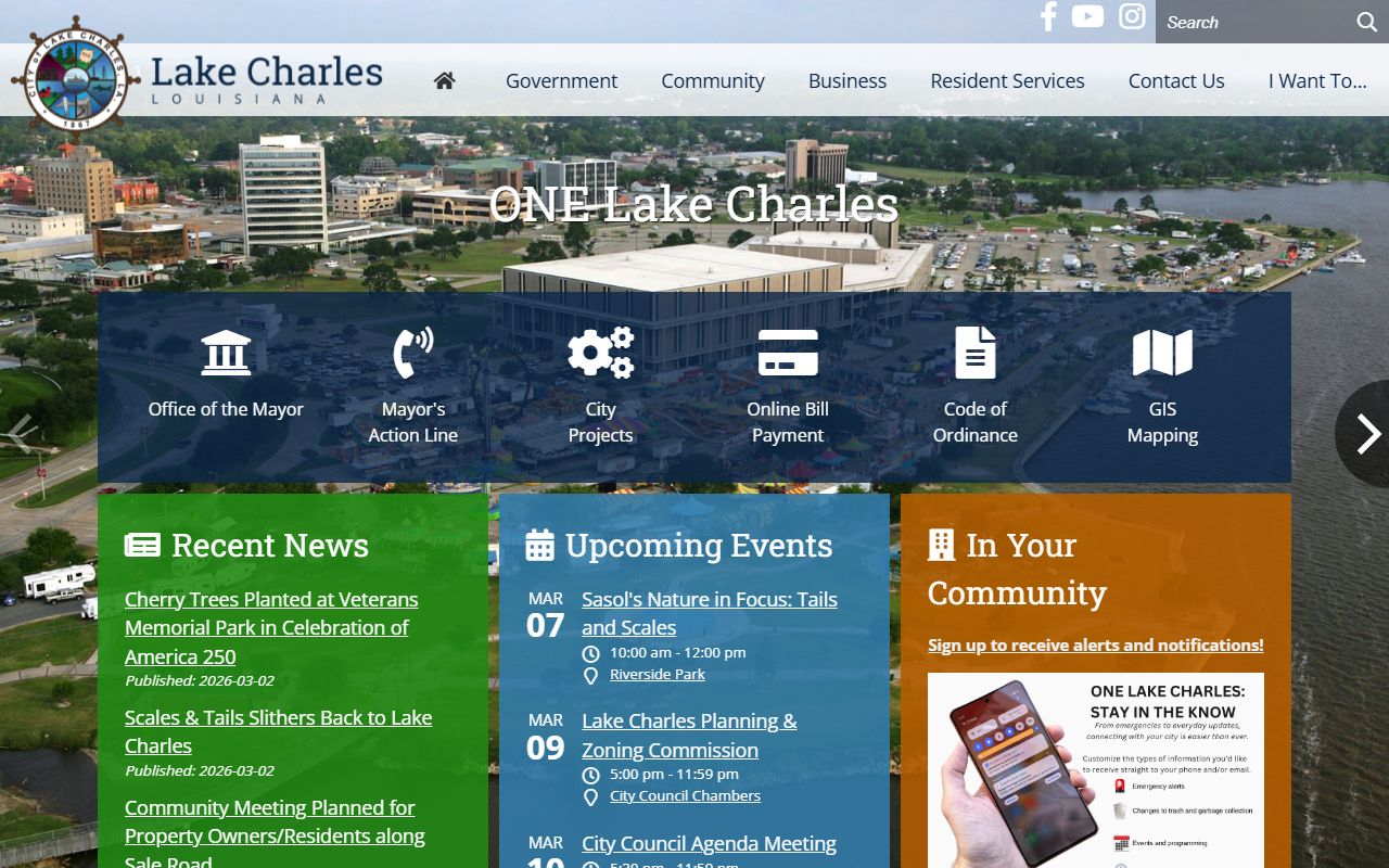 City of Lake Charles website for booking releases and community resources