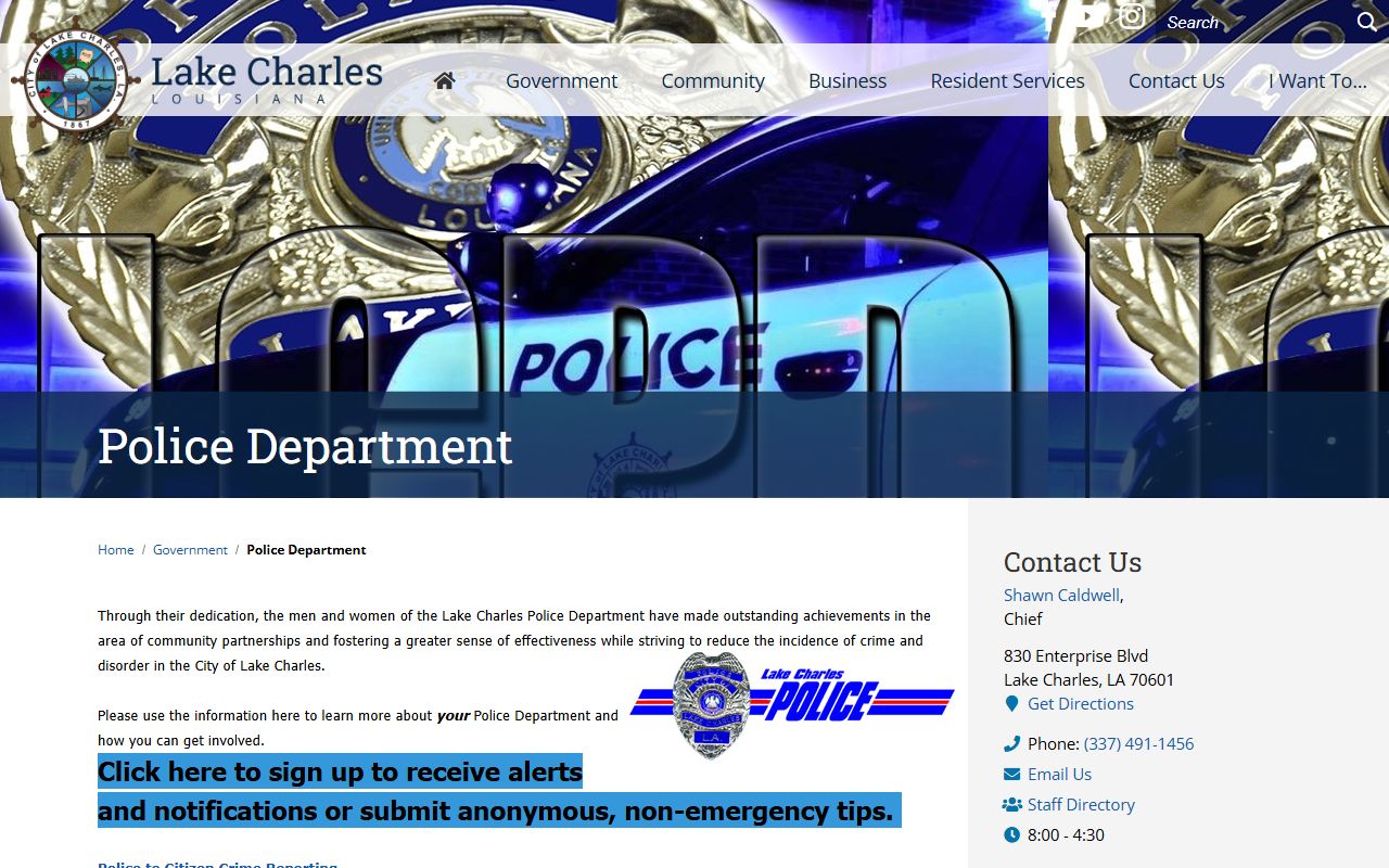 Lake Charles Police Department website for booking releases and arrest records