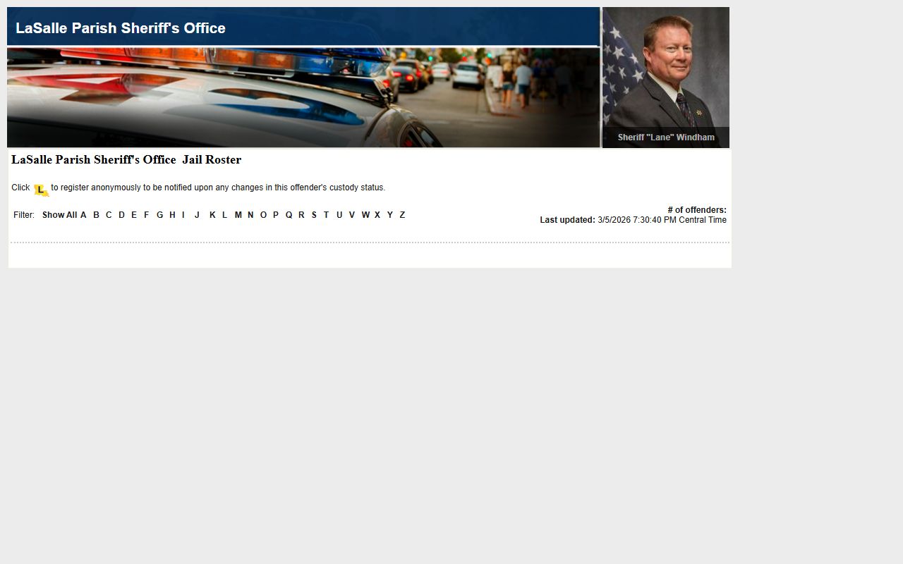 LaSalle Parish LAVINE roster for booking releases and current inmate custody data