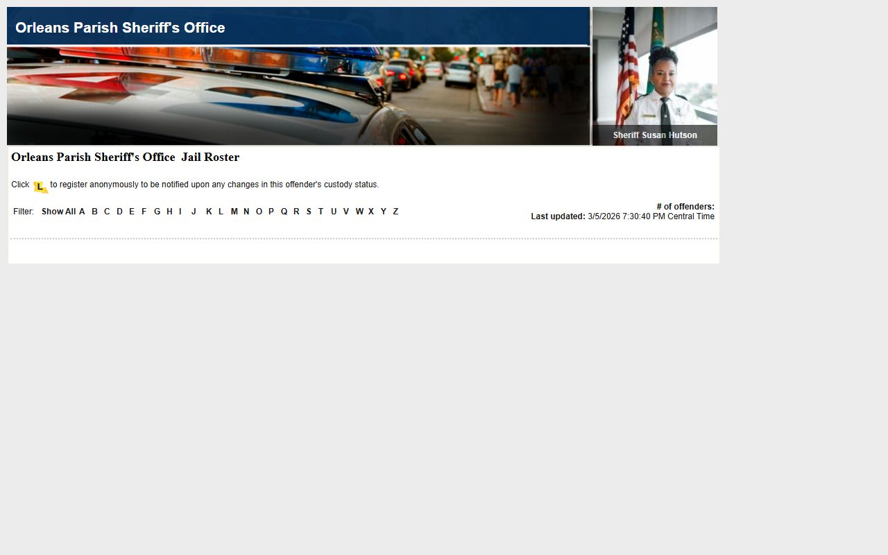 Orleans Parish LAVINE roster for booking releases and current inmate custody data