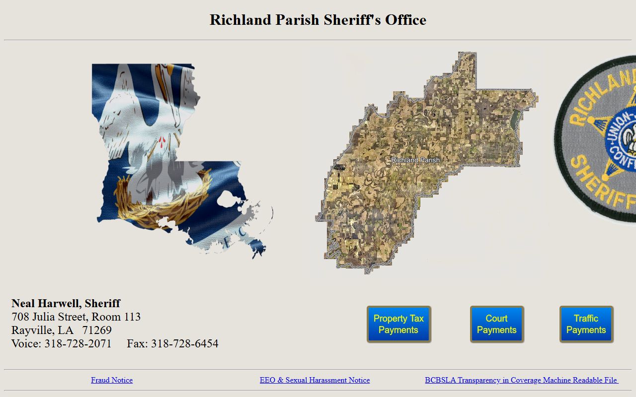 Richland Parish Sheriff's Office website for booking releases and records information