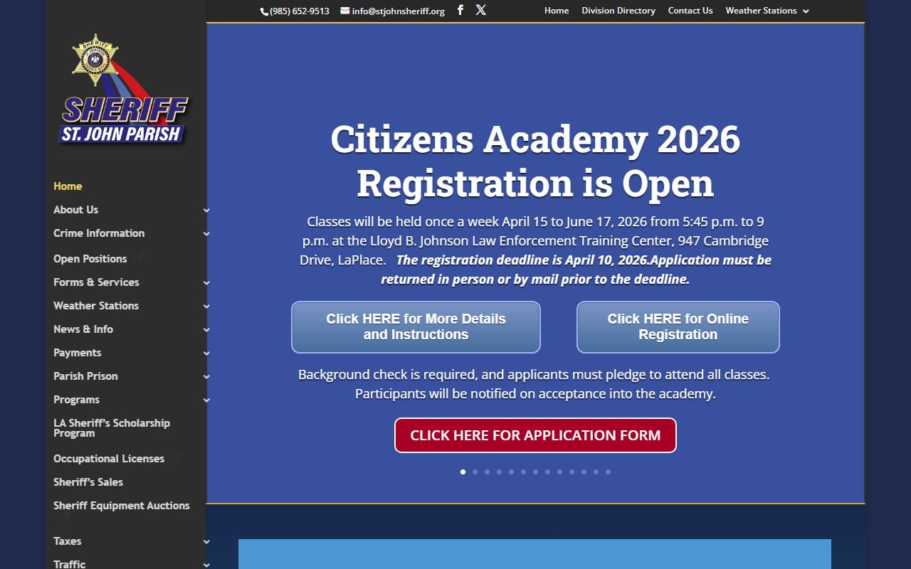 St. John the Baptist Parish Sheriff's Office website for booking releases and inmate search